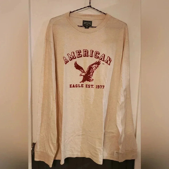 NWOT American Eagle Men's longsleeve Shirt Plus Size Cream & Red XXL - Picture 1 of 6